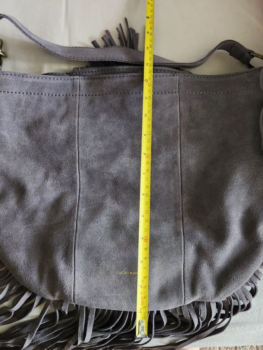 Lucky Brand Rickey Gray Suede Leather Fringe Hobo Bag NWOT